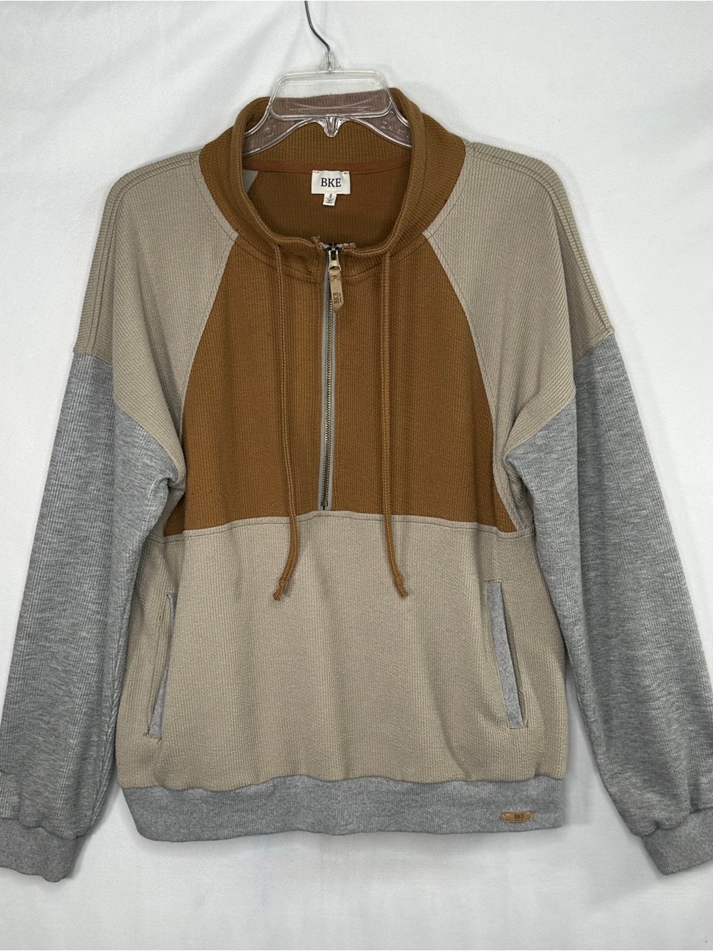BKE Colorblock Half-Zip Pullover - Brown, Beige, Gray Sweatshirt Sz M - Picture 11 of 11